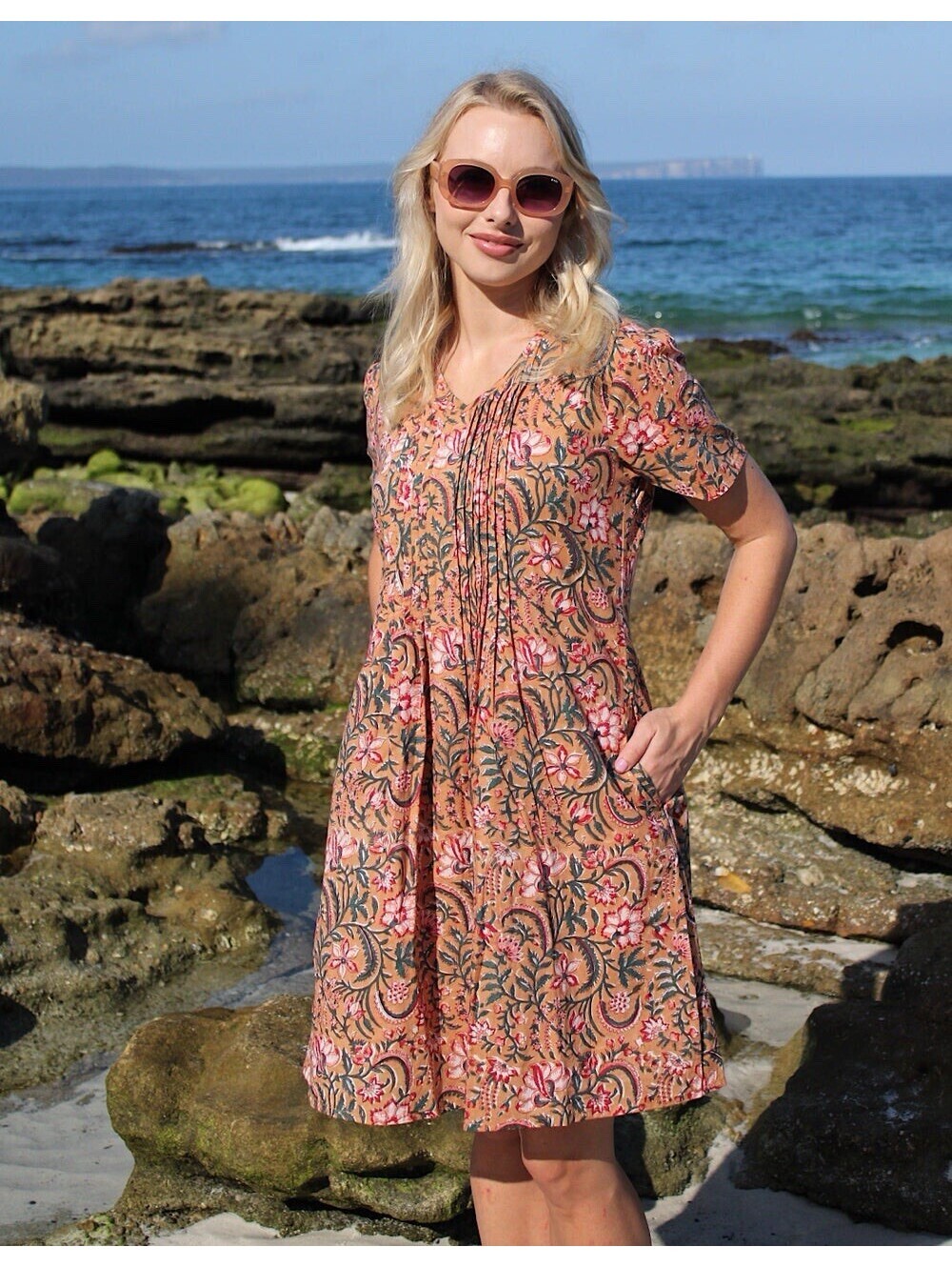 River Goddess Organic Cotton Floral Midi Dress Womens 3X Milkmaid Garden Party